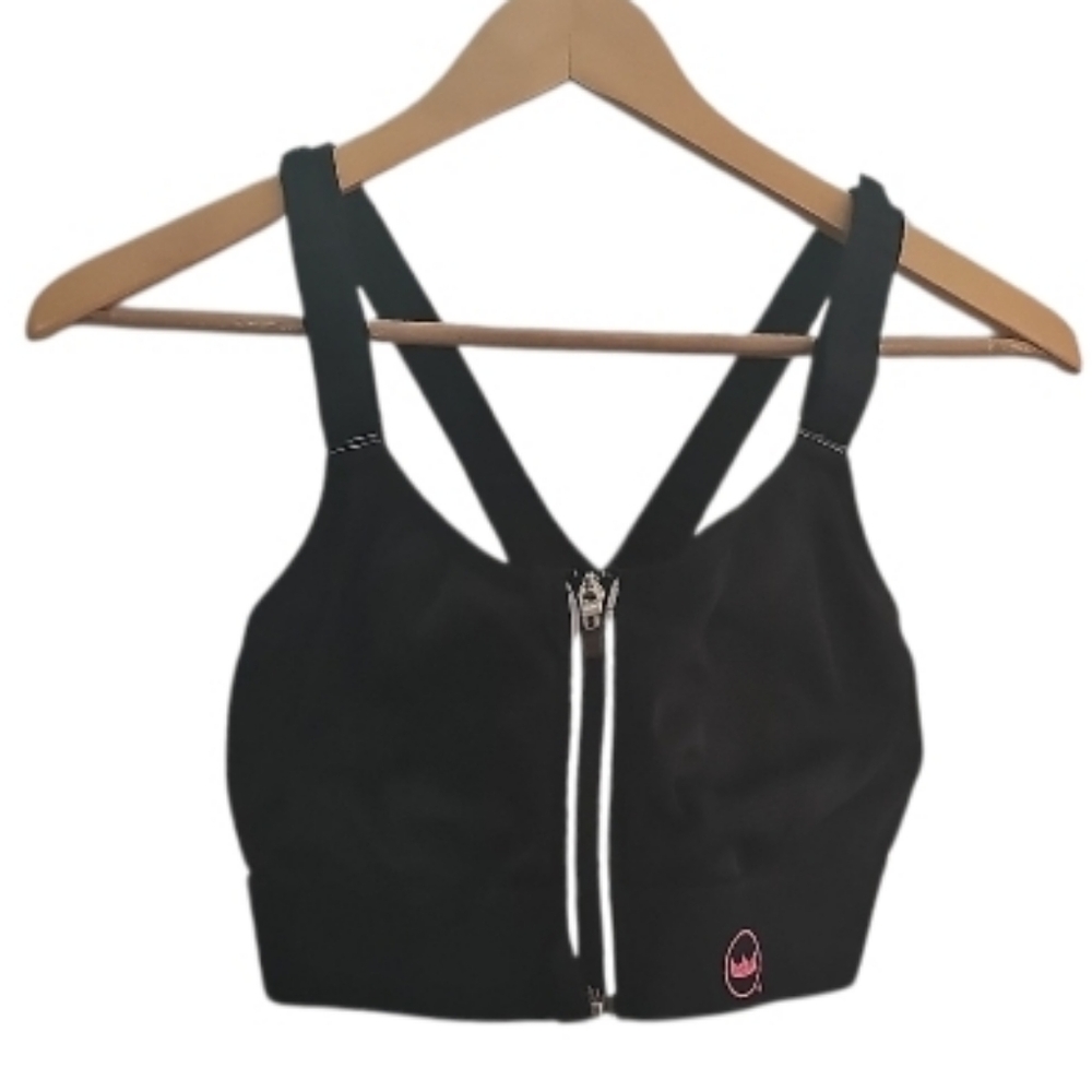 Shefit Luxe High Impact Sports Bra Front Zip Adjustable Black Performance XS/S